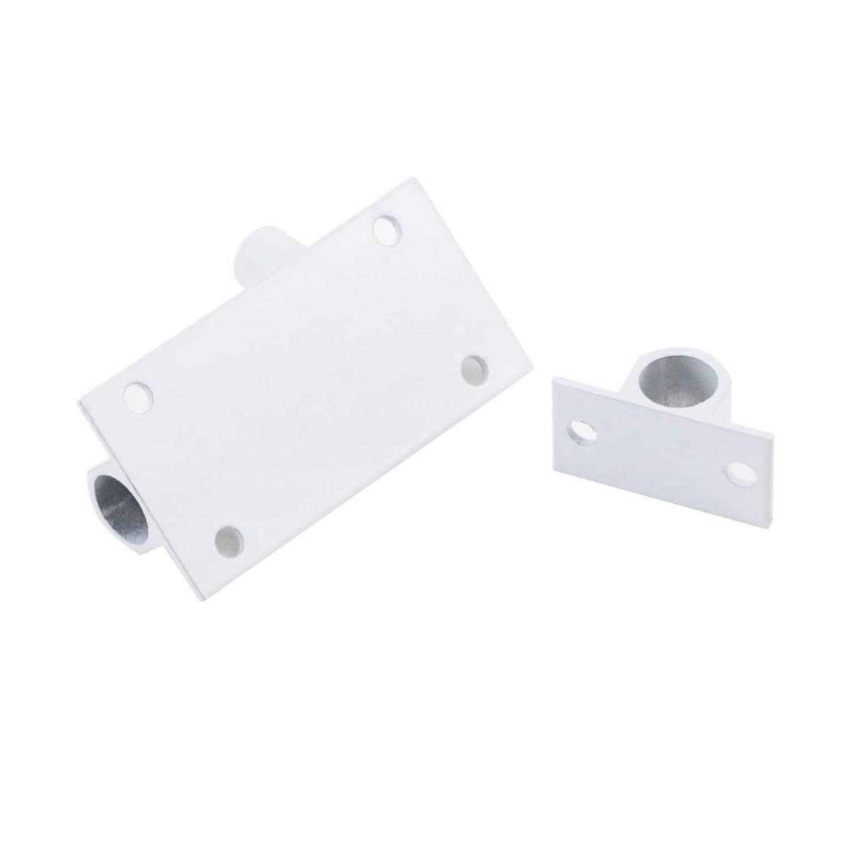 White 2-inch slide bolt latch with mounting plate and latch receiver