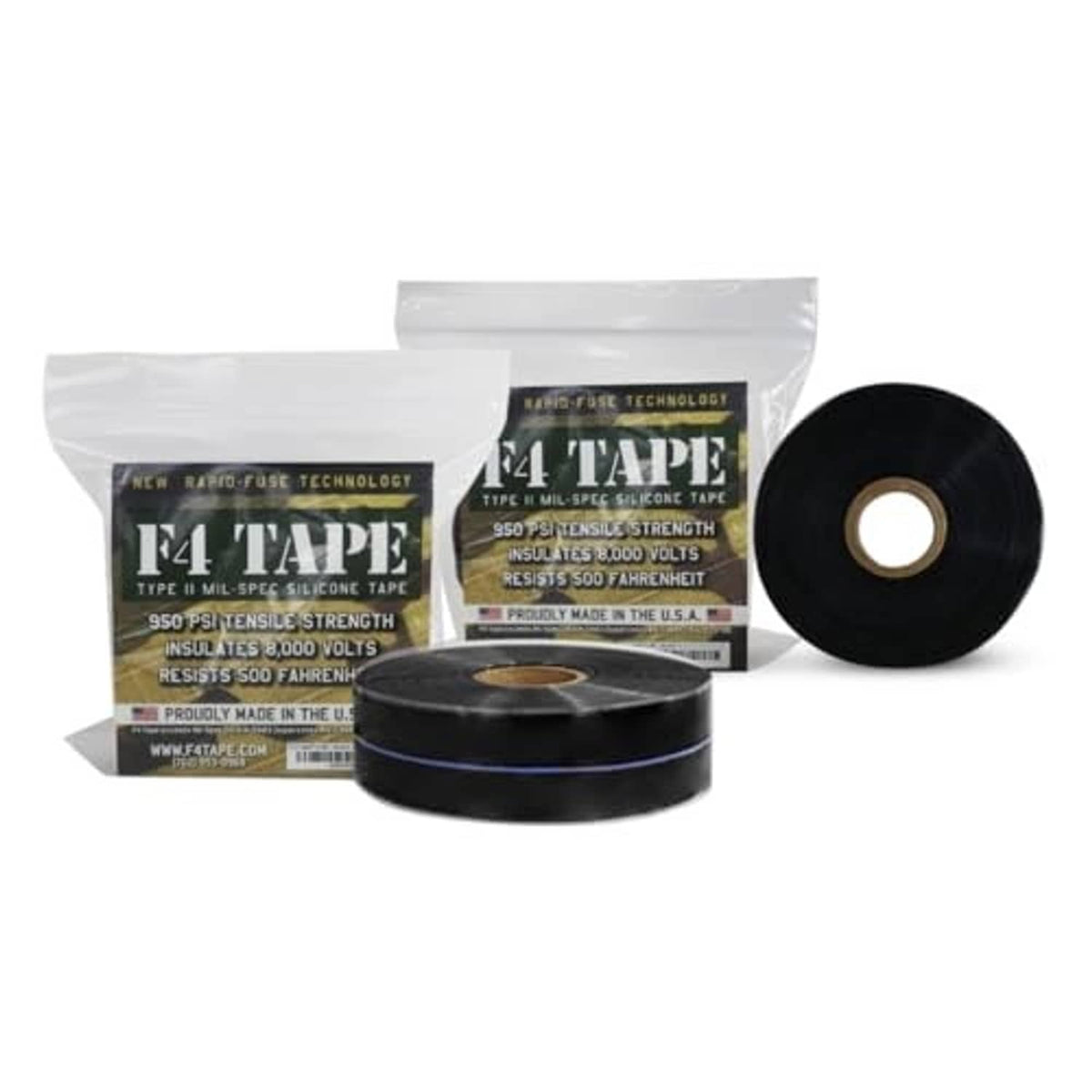 Black self-fusing silicone repair tape rolls with pouch packaging