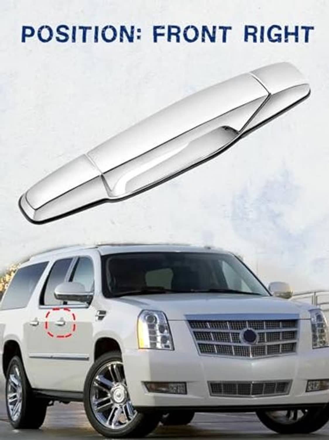 Front-right chrome exterior door handle, long rectangular chrome pull