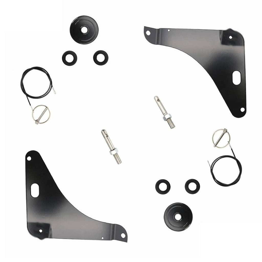 Black hood pin mounting kit brackets with hardware, pins, and looped cables