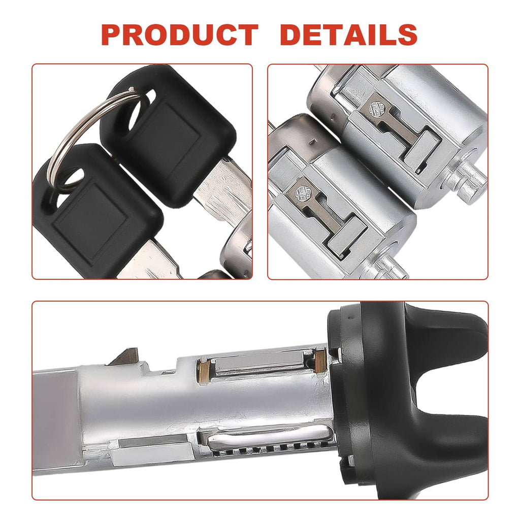 Close-up of ignition and door lock cylinders with black key fobs and metal housing