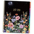 2027-2029 floral starry monthly planner with gold spiral binding and black cover