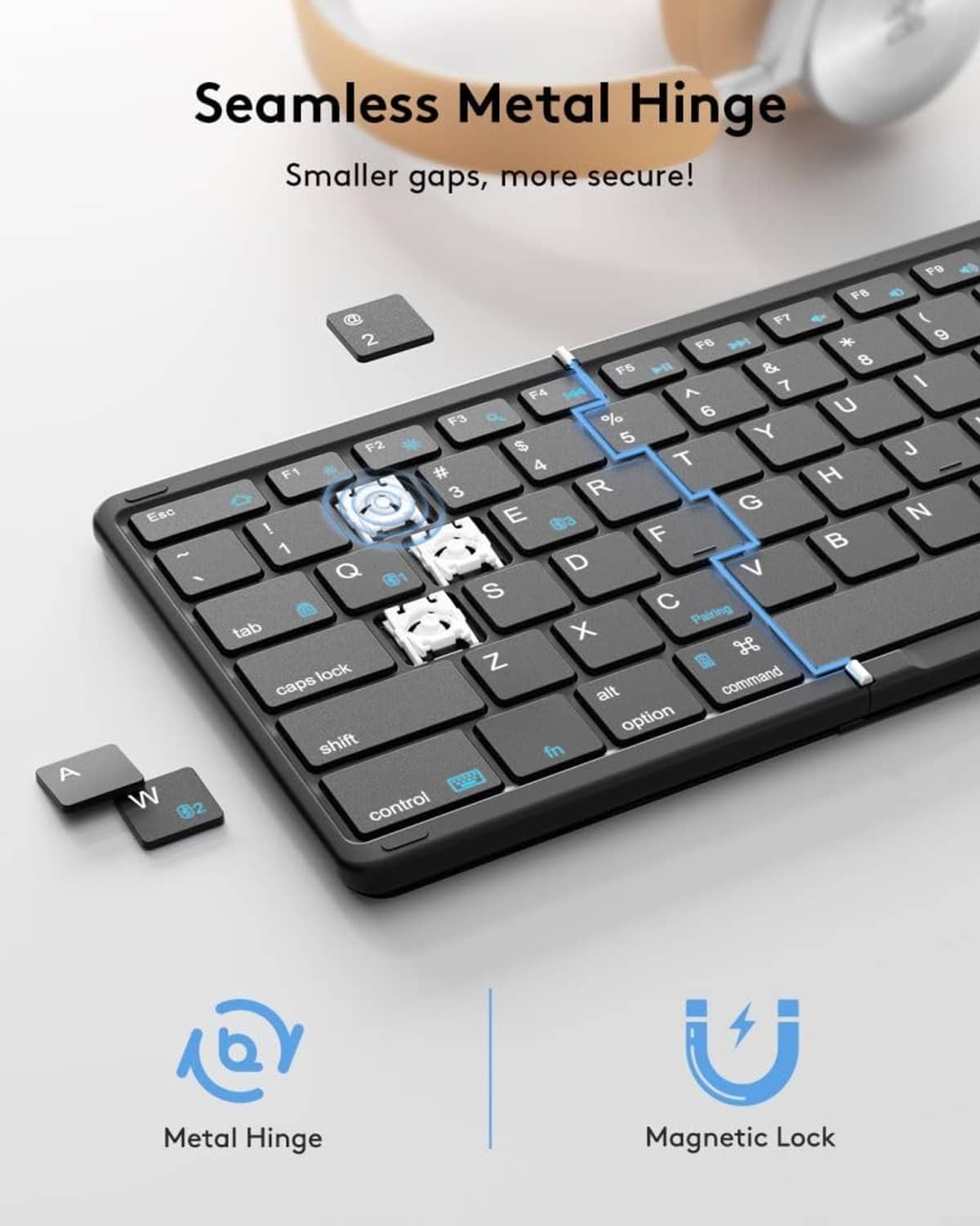 RivetOak Samsers Foldable Bluetooth Keyboard with Touchpad, Full-Size, Refined Black