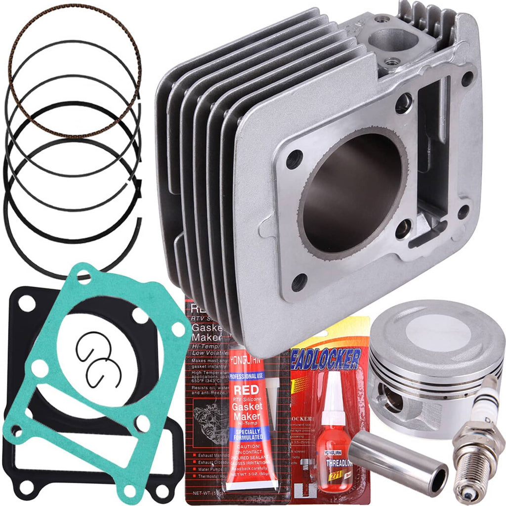 Cylinder base plate and port opening with piston and rings kit, aluminum silver finish
