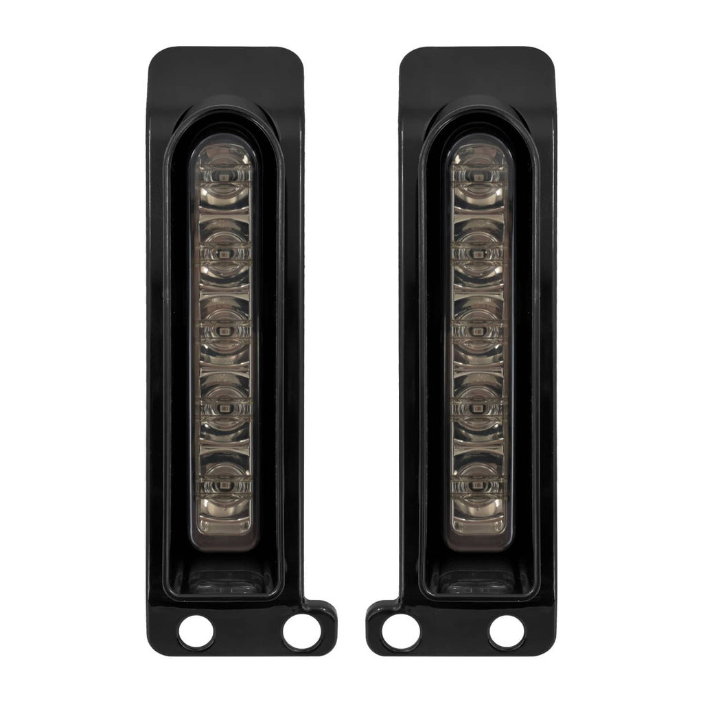 Black LED saddlebag filler lights, rectangular lens bars with mounting tabs (pair).