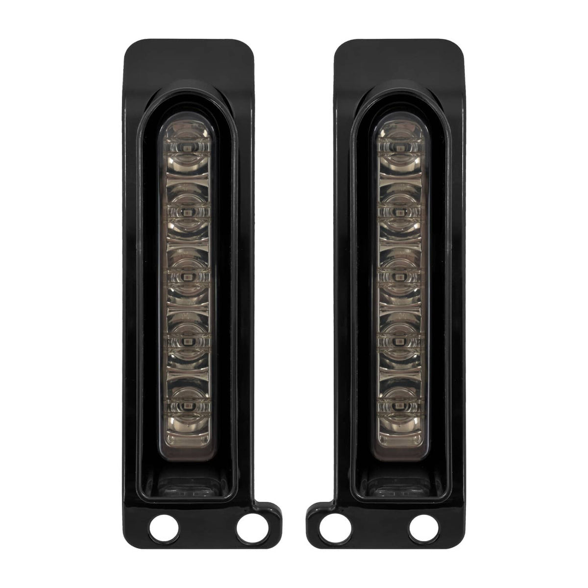 Black LED saddlebag filler lights, rectangular lens bars with mounting tabs (pair).