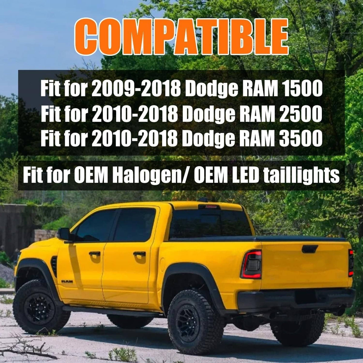 2x LED tail light set with smoke lens, designed for 2009-2018 Dodge Ram trucks