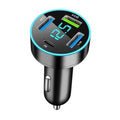 Black 4-port car USB charger with blue LED display, USB-A ports and USB-C PD