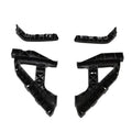 Black front headlight bracket retainer pieces, four curved parts shown separately