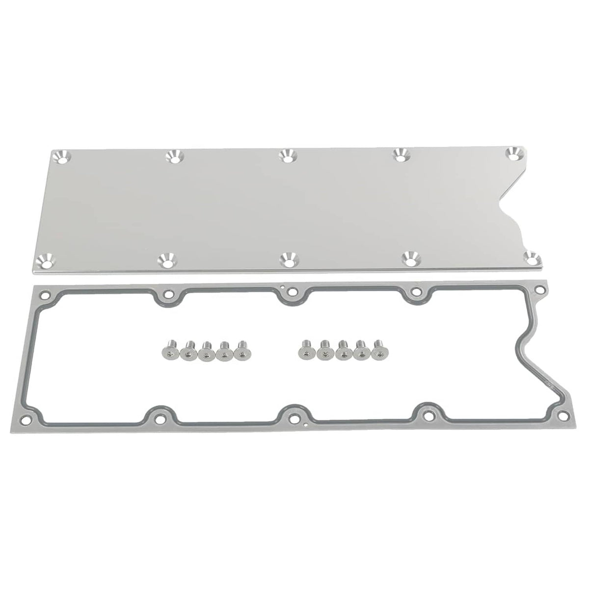 Aluminum gasket cover plate kit with sealing gasket and mounting bolts
