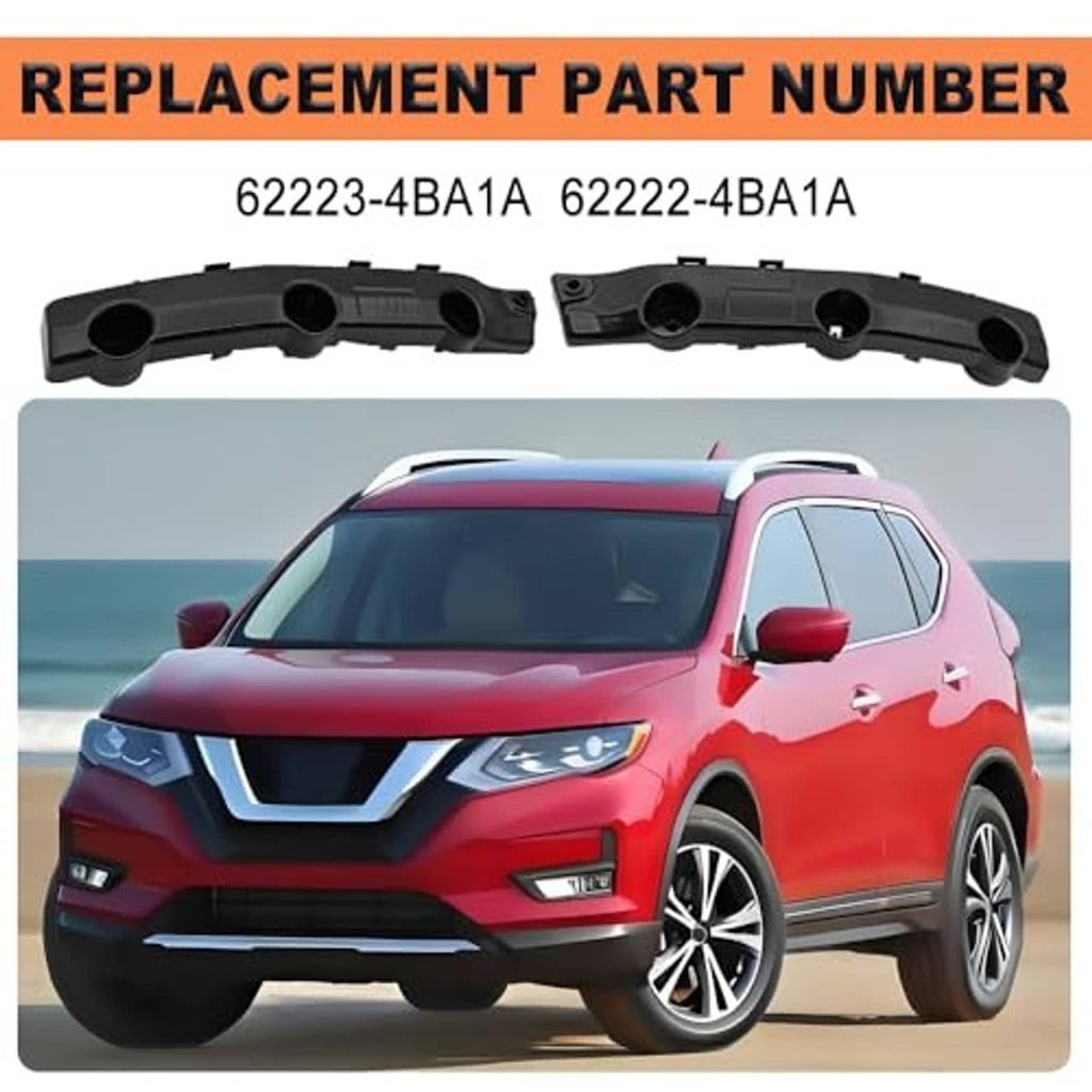 Front bumper bracket pair, dark plastic with two round openings and side mounting pegs