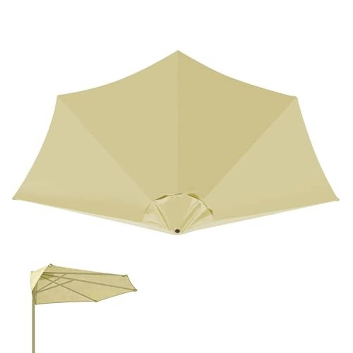 Light beige patio half umbrella canopy replacement, showing vented top