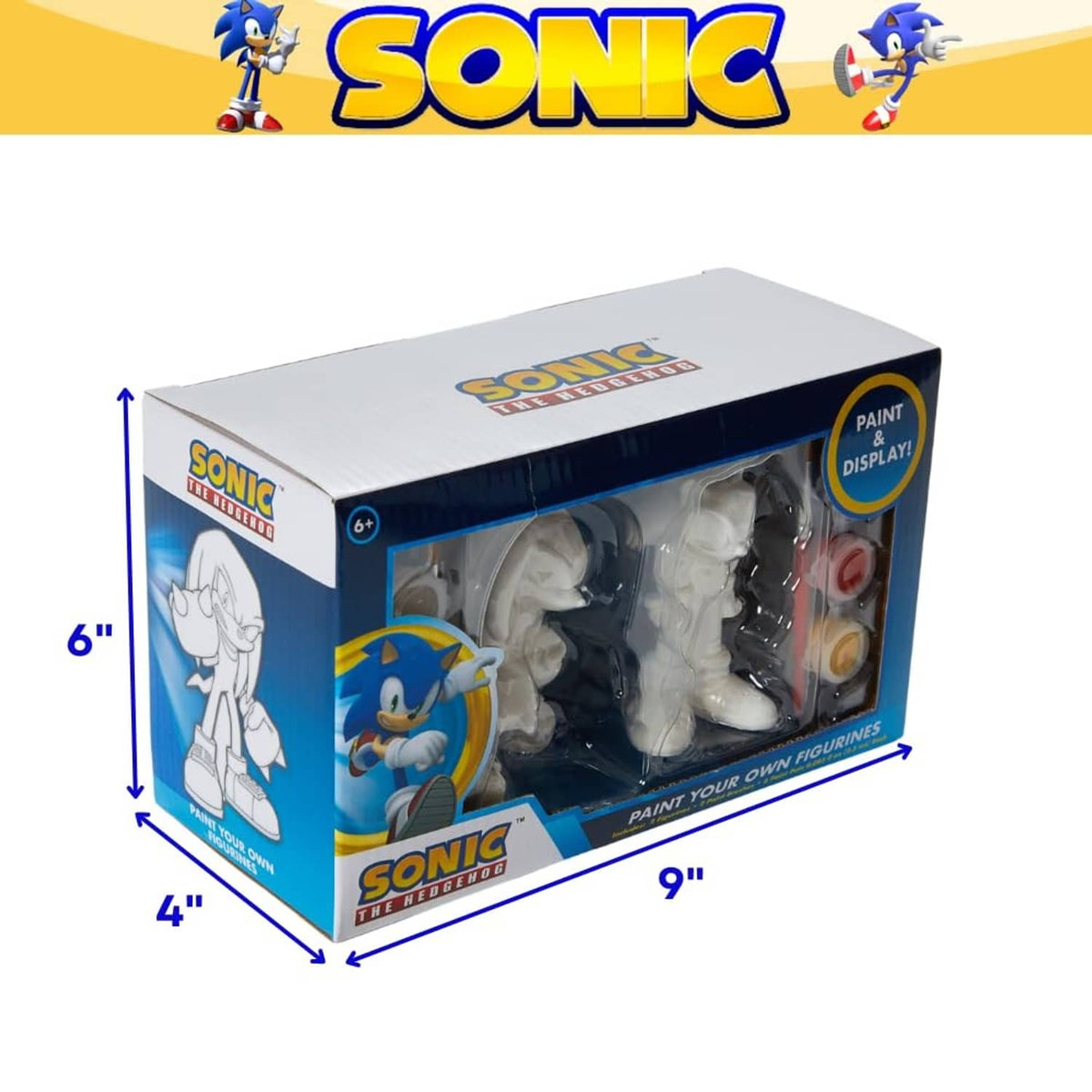 Sonic DIY figurine paint kit box with display window, white figures and paint supplies