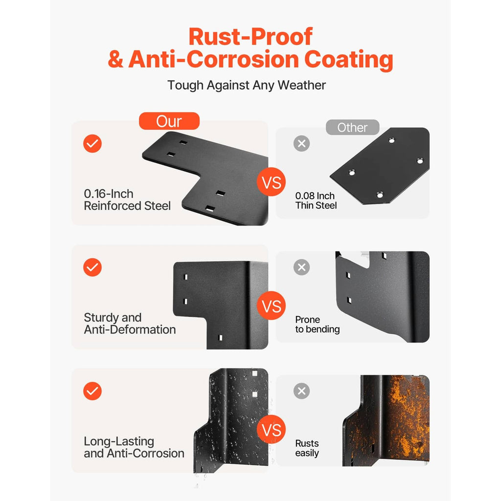 Black reinforced corner bracket with predrilled mounting holes for anti-corrosion use