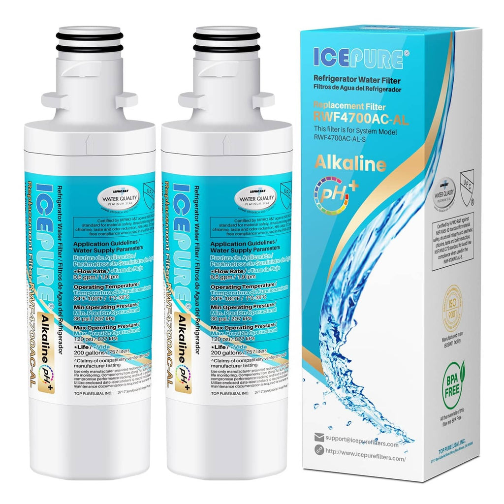 ICEPURE alkaline refrigerator water filter cartridges (2) with boxed packaging