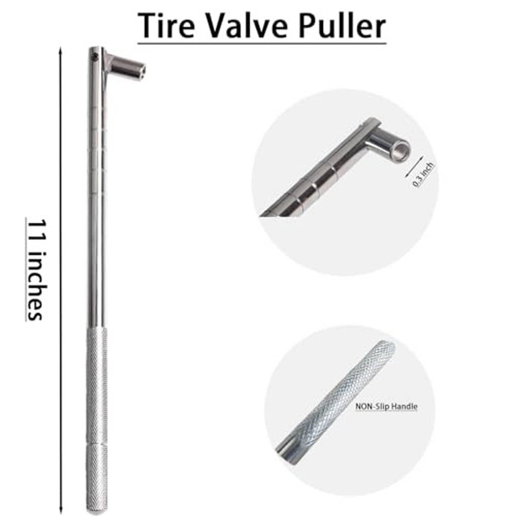 Tire valve puller tool with textured grip and metal handle