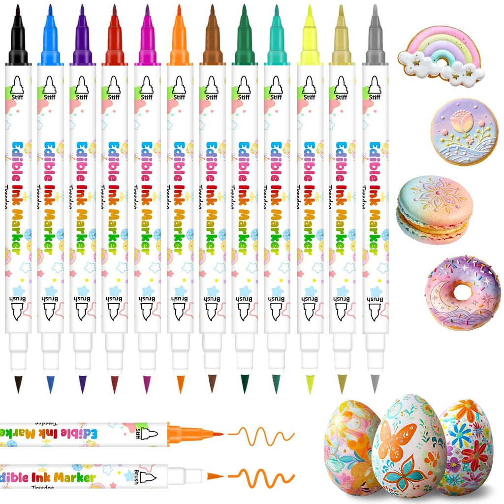 Set of edible ink markers with white bodies and colored tips in multiple colors
