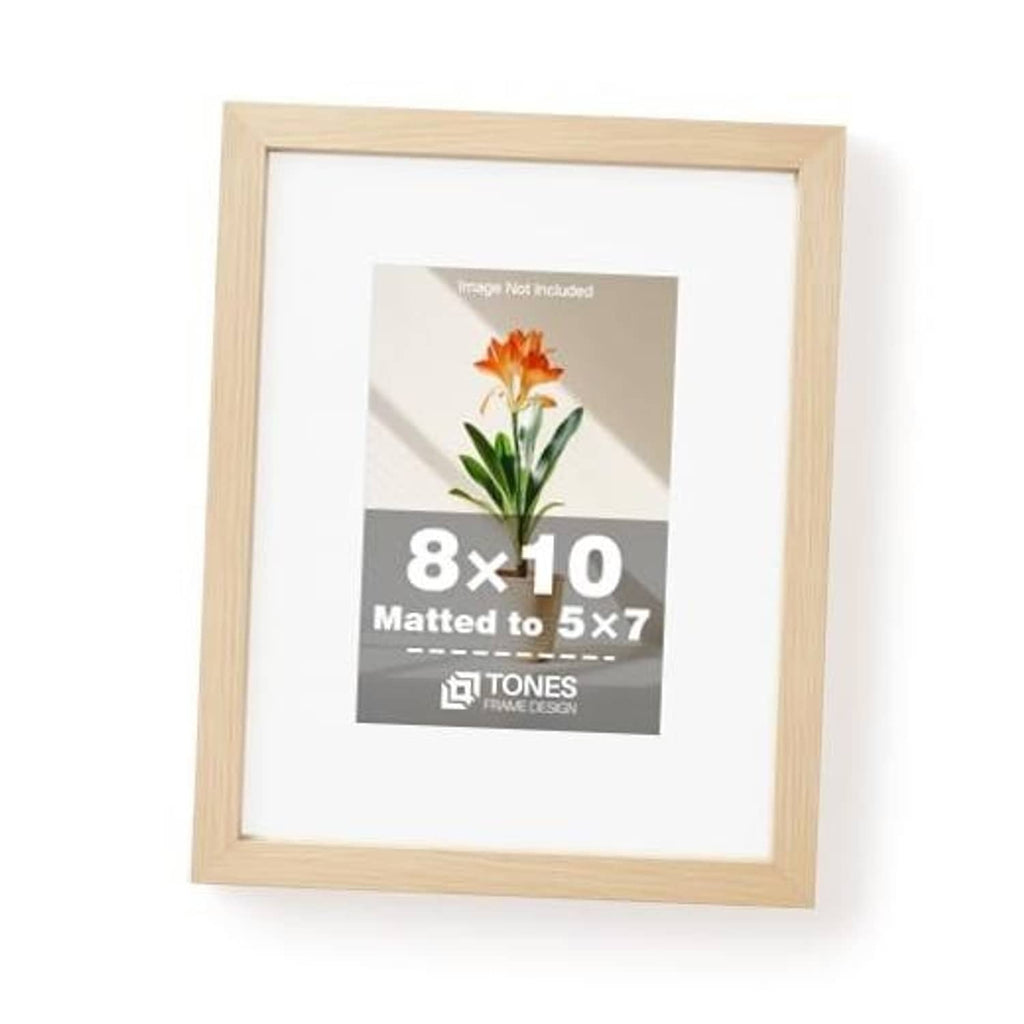 Natural wood veneer 8x10 picture frame with white mat (5x7 opening)