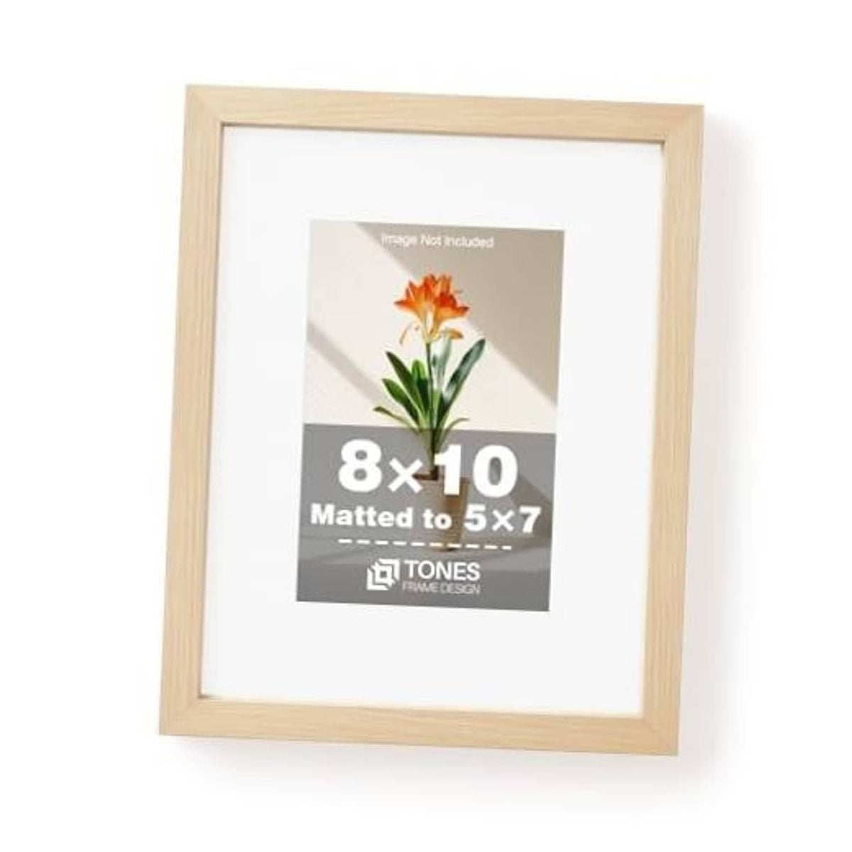 Natural wood veneer 8x10 picture frame with white mat (5x7 opening)