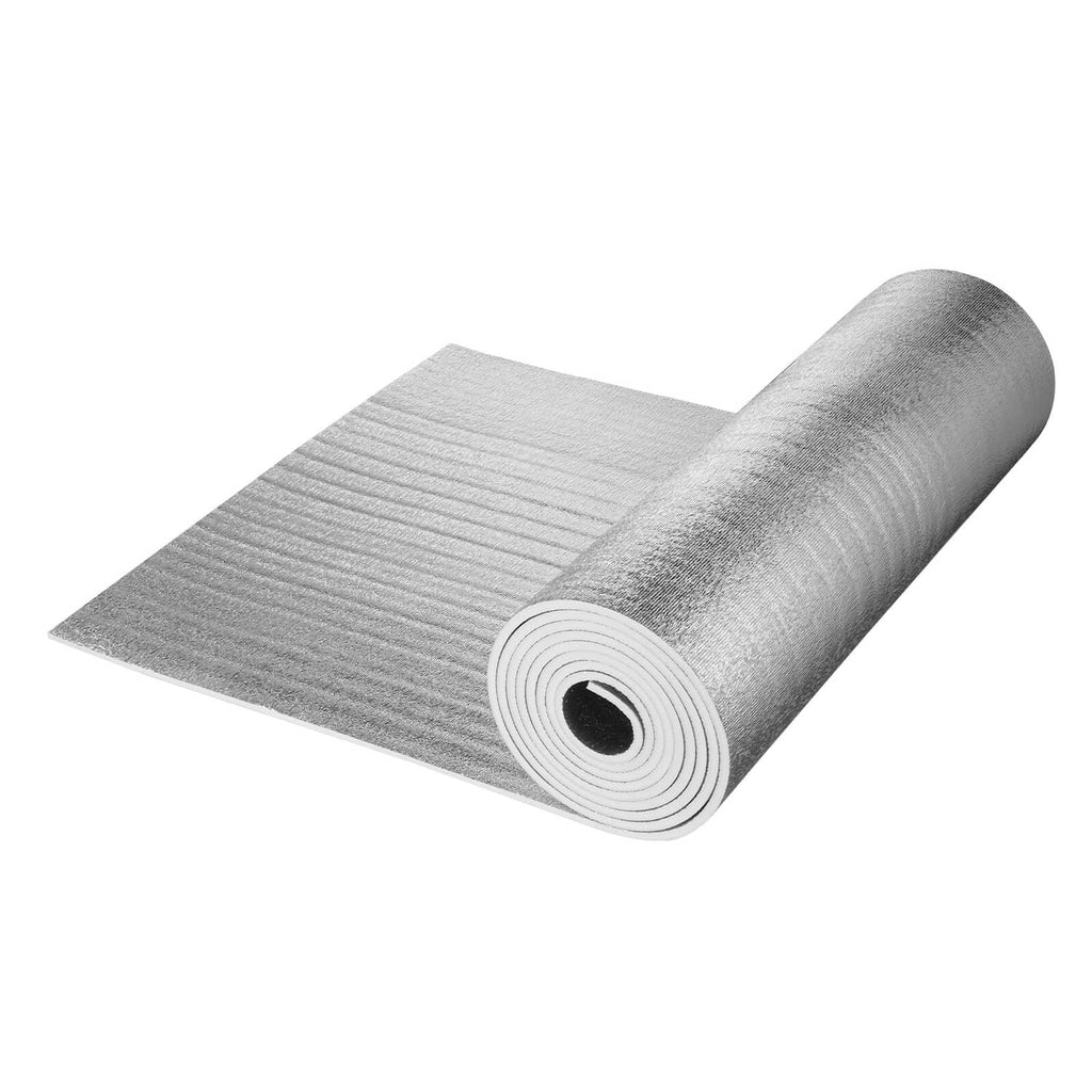 Rolled reflective insulation barrier with silver aluminum foil top layer