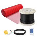 Red electric radiant floor heating mat roll with flexible cable mesh backing