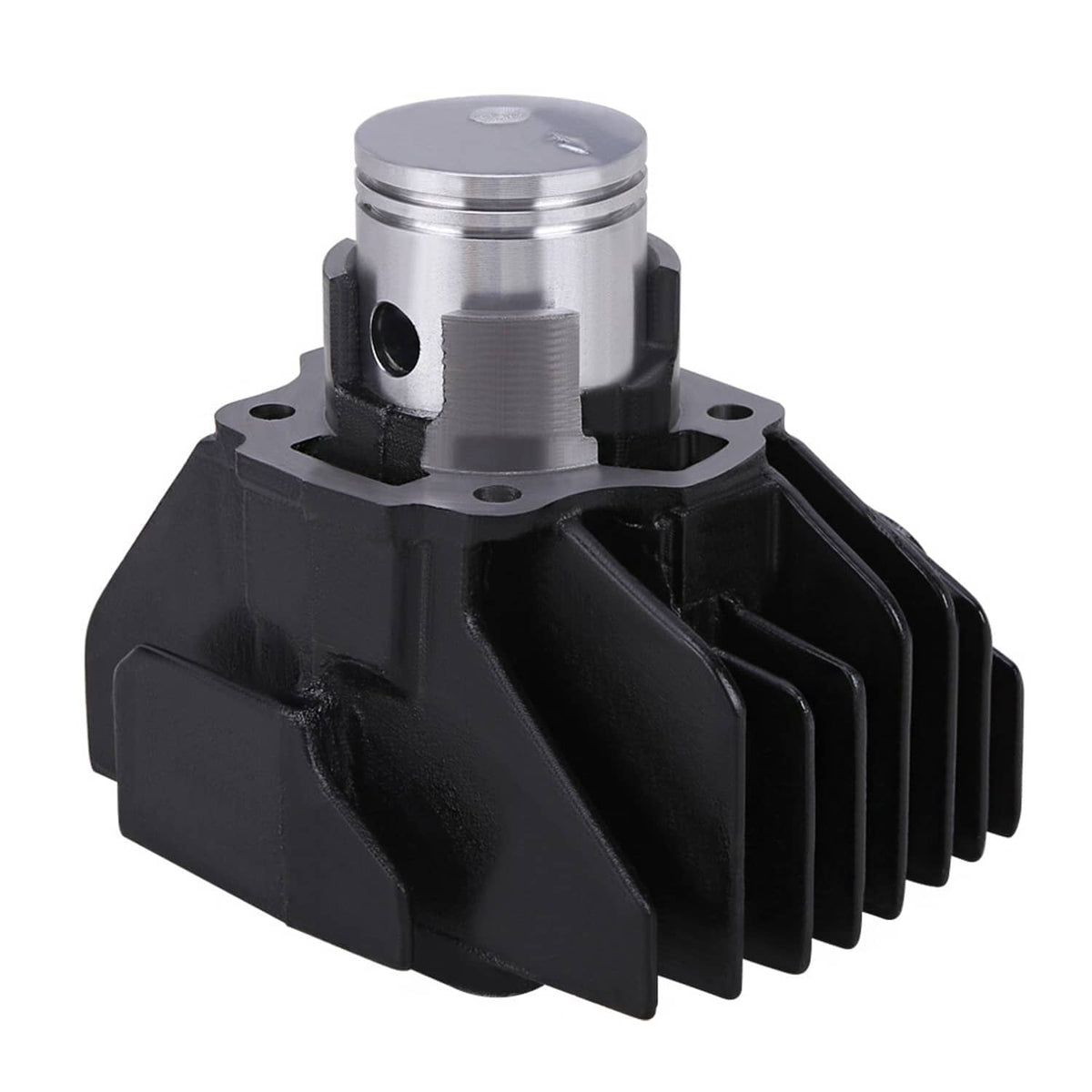 Black cylinder with silver piston top assembly, compact view of the rebuild components