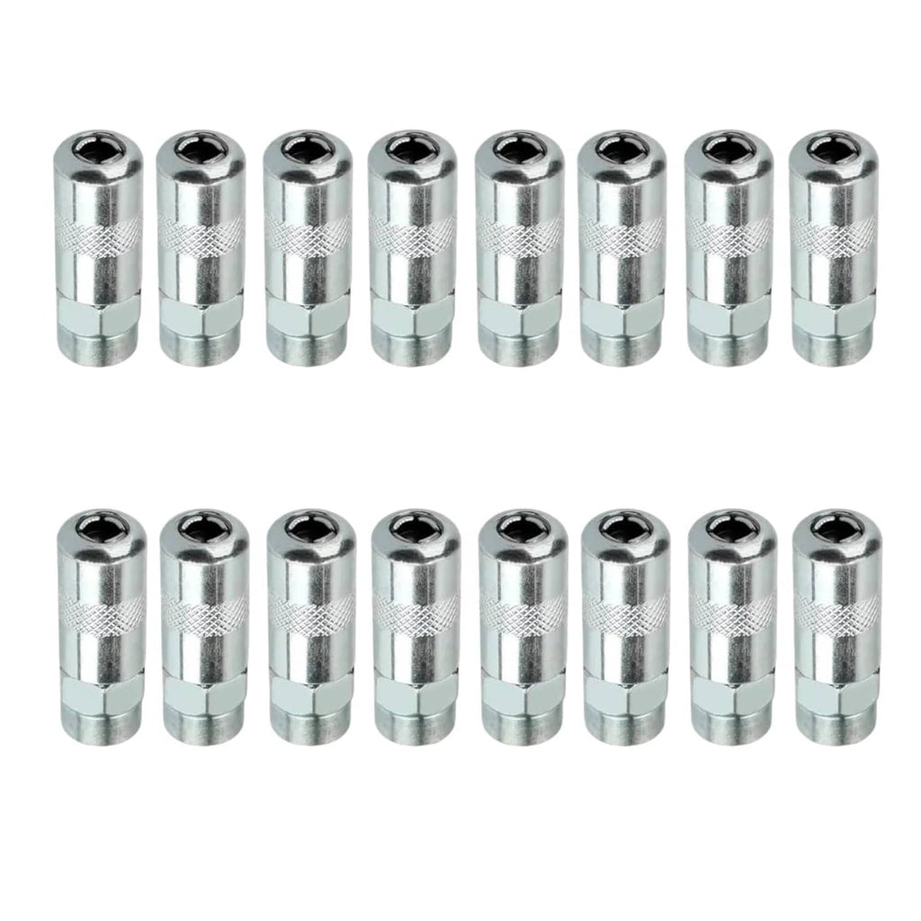 Steel grease gun coupler tips set, 16-pack with hex socket ends and threaded bores