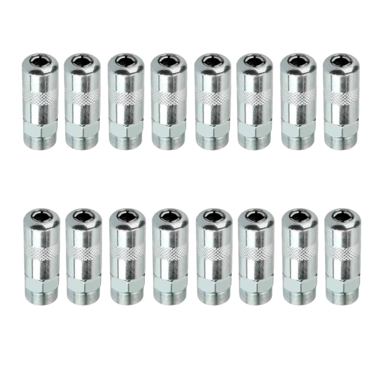 Steel grease gun coupler tips set, 16-pack with hex socket ends and threaded bores