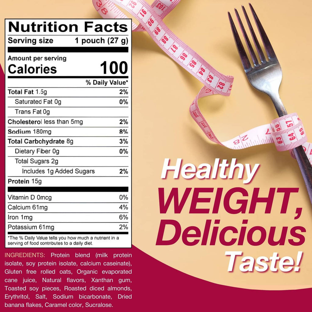 Nutrition facts label for instant oatmeal, listing 15g protein and 100 calories