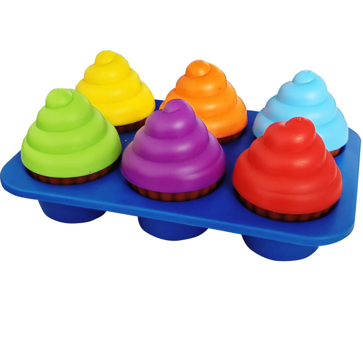 Cupcake learning toy set with seven colorful pieces on blue rectangular base