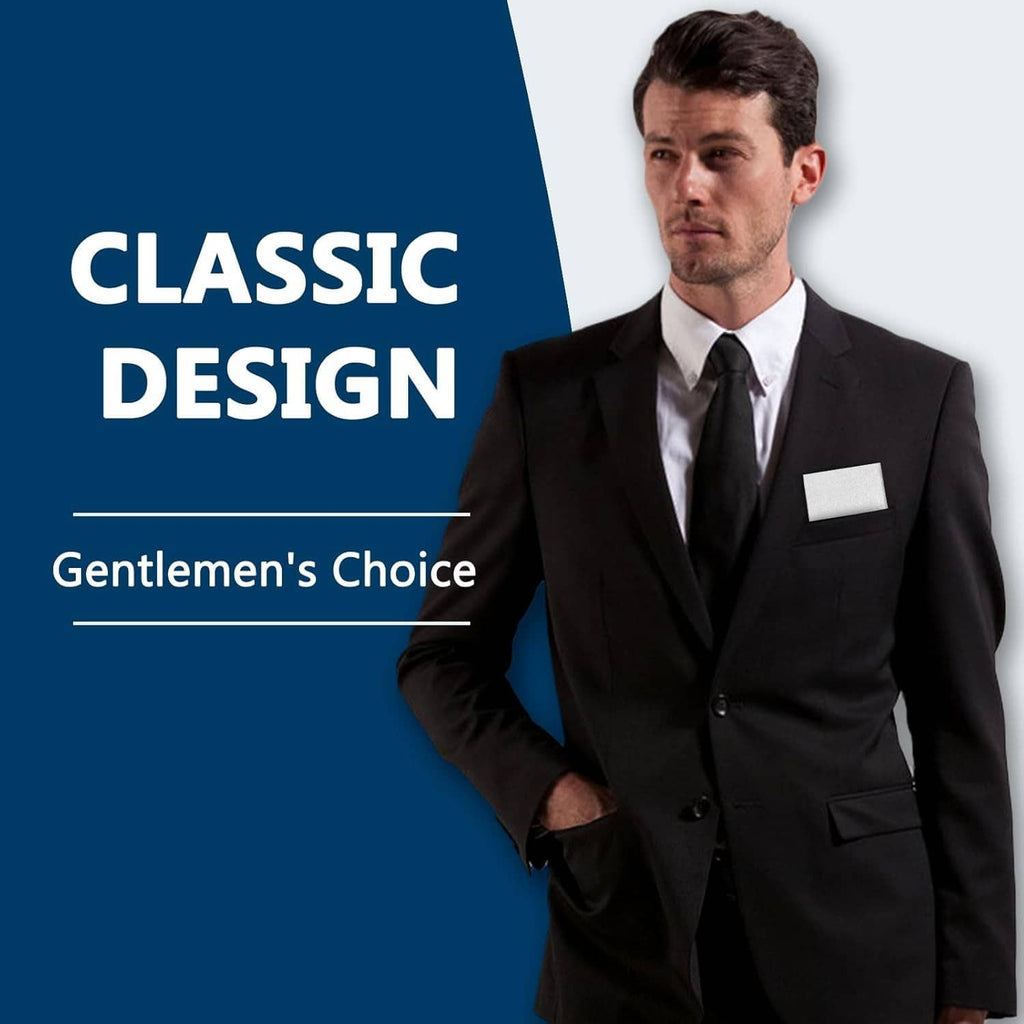 White folded pocket square on a man’s suit, tucked into the breast pocket