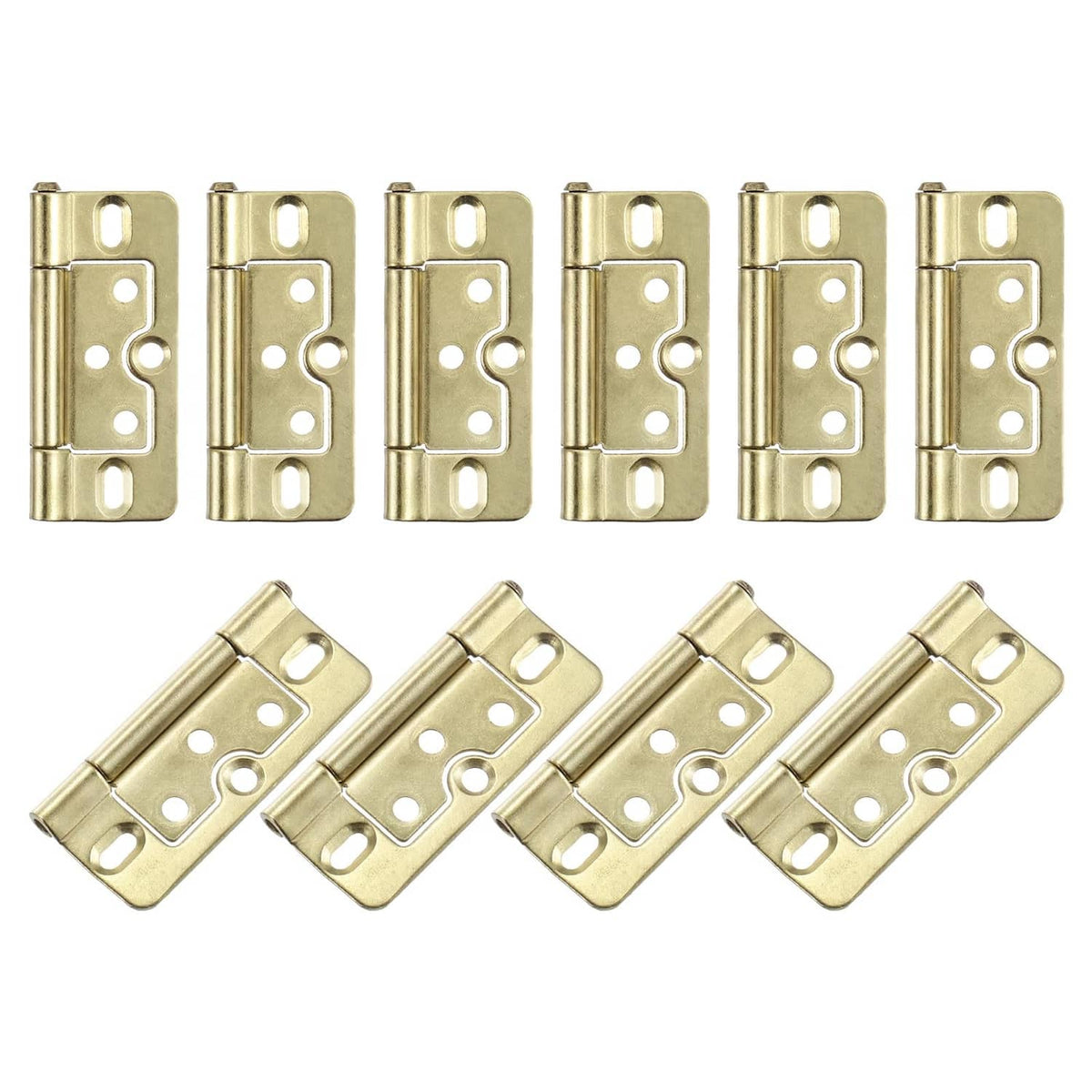 Gold non-mortise door hinges set, 10 pieces, with mounting holes and hinge pins
