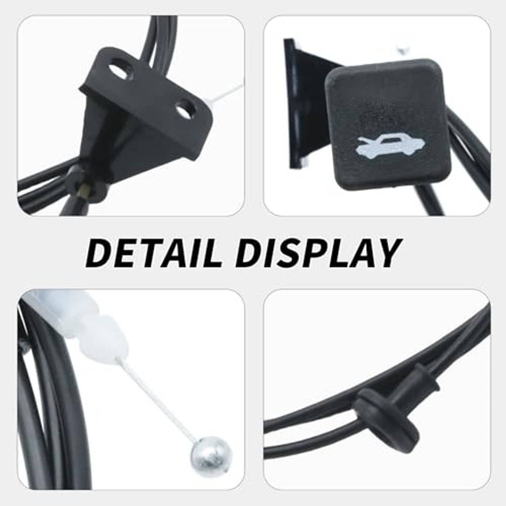 Engine hood latch release cable wire with plastic pull tab, metal bracket, and cable ends