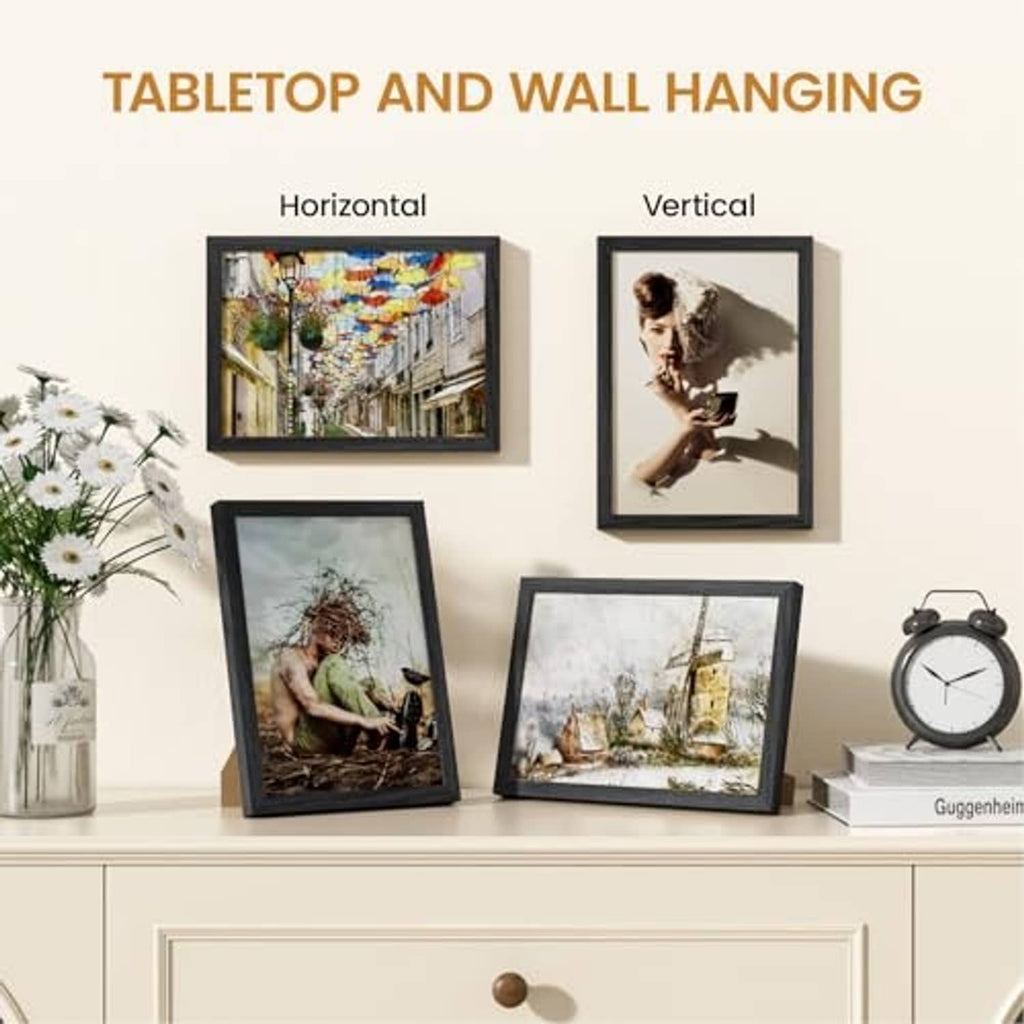 Black solid oak wood 7x10 picture frame for tabletop or vertical wall hanging