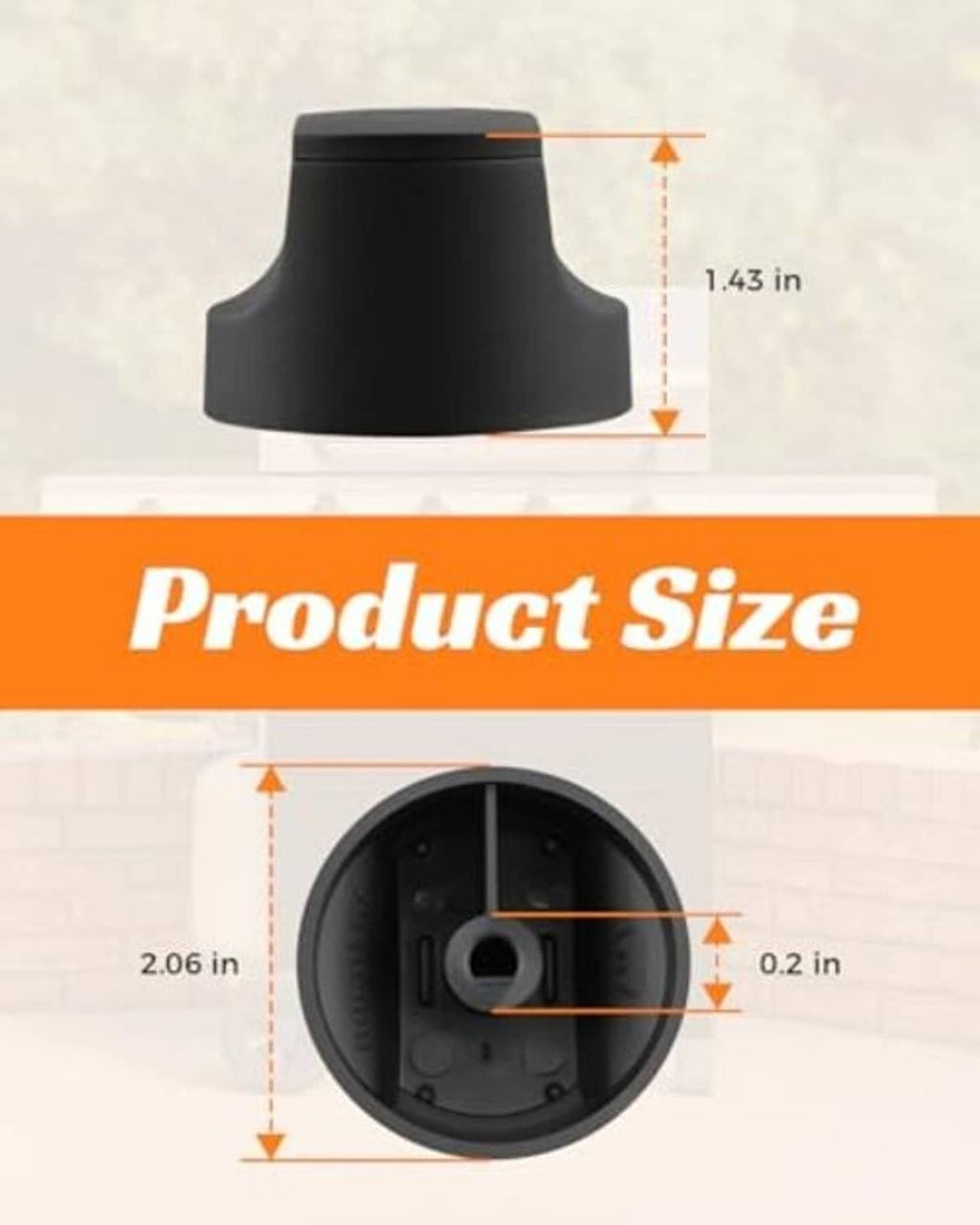 Single black grill control knob with flared base, front view