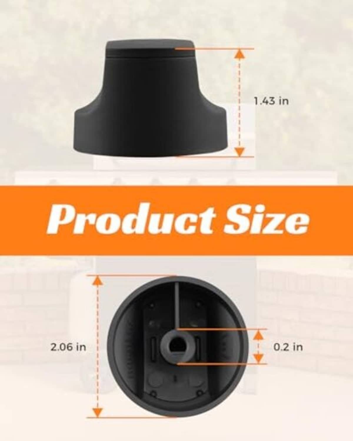 Single black grill control knob with flared base, front view