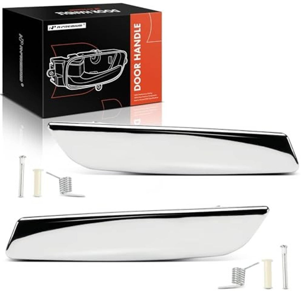Interior door handle lever set with chrome finish, includes mounting screws