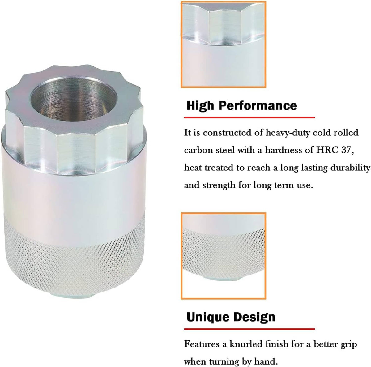 Heavy-duty 64mm rear differential pinion nut socket tool with knurled grip surface