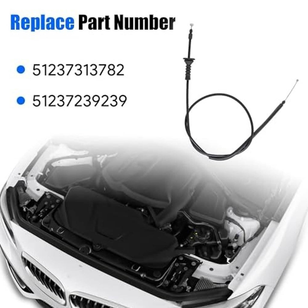 Rear engine hood release cable wire kit with black sheath and metal mounting ends