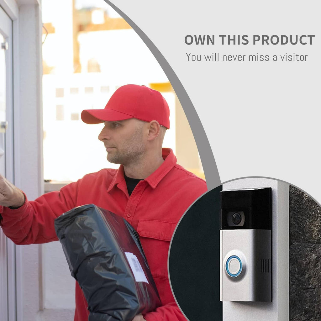 Wall-mounted battery charger dock for video doorbell with blue button, dark gray