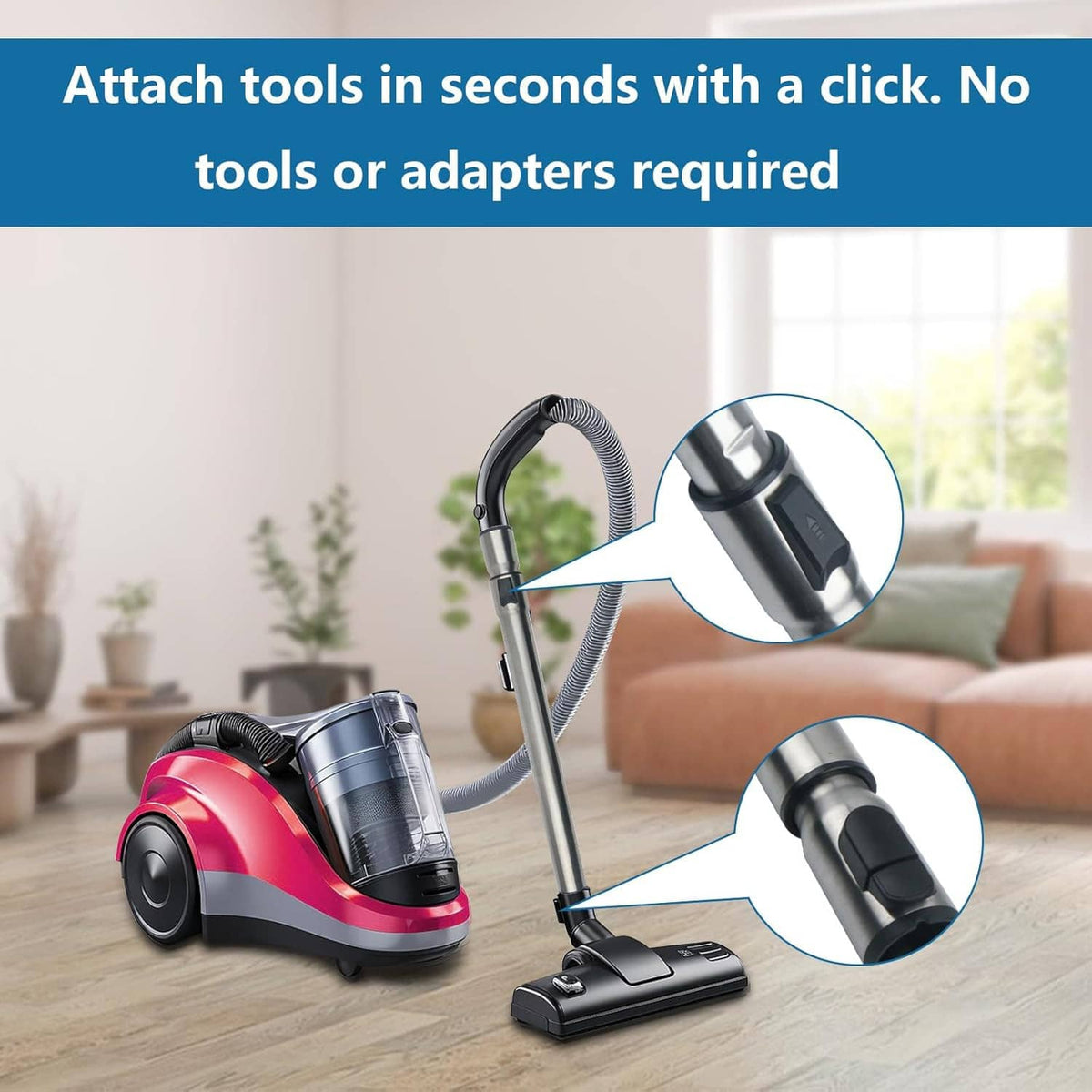 Vacuum extension wand with black joints and connector, telescoping silver tube