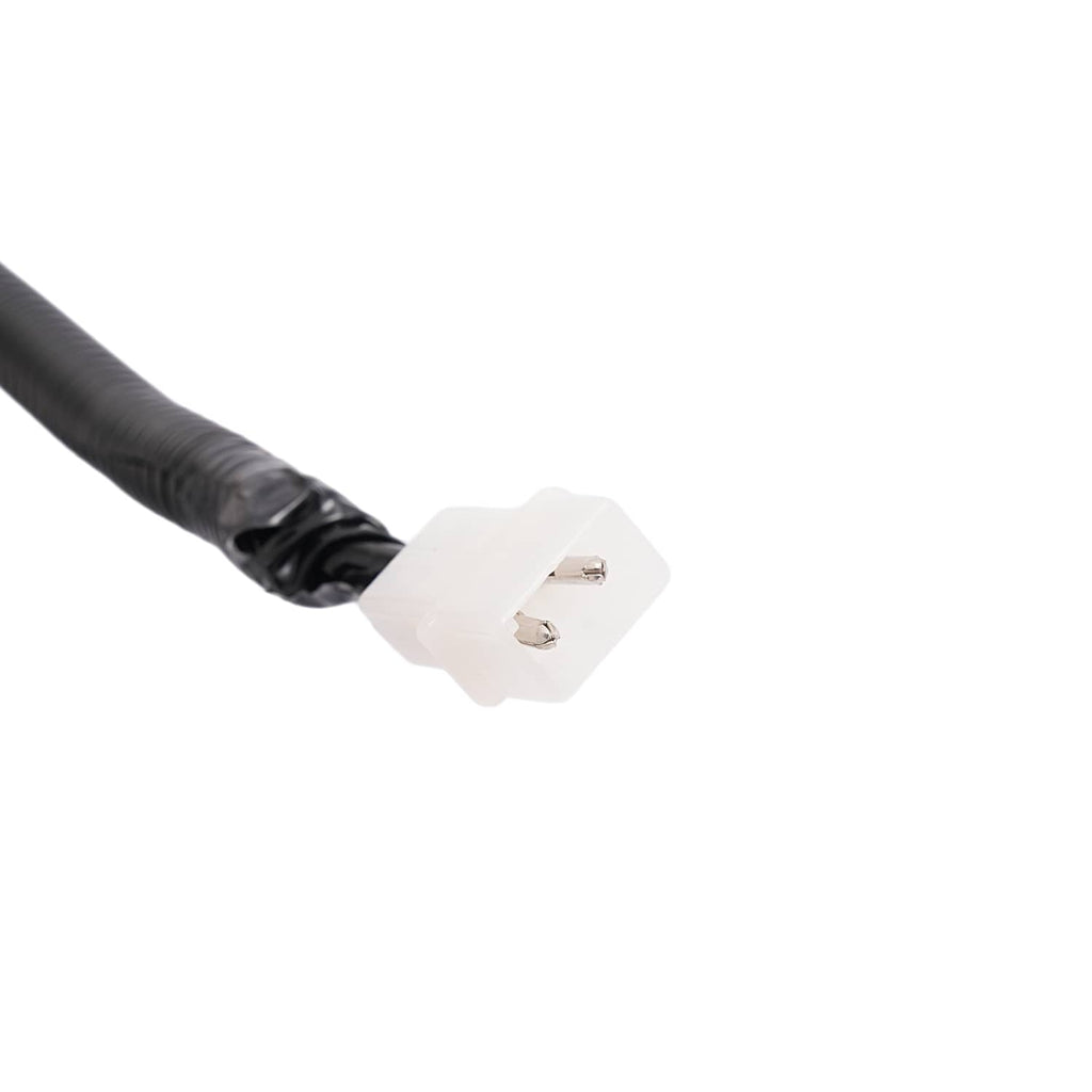 Electrical connector with short harness and plug end, black wire and white housing