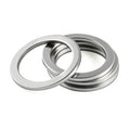 Metal drain plug crush washer gasket set, stacked rings with center hole, silver finish
