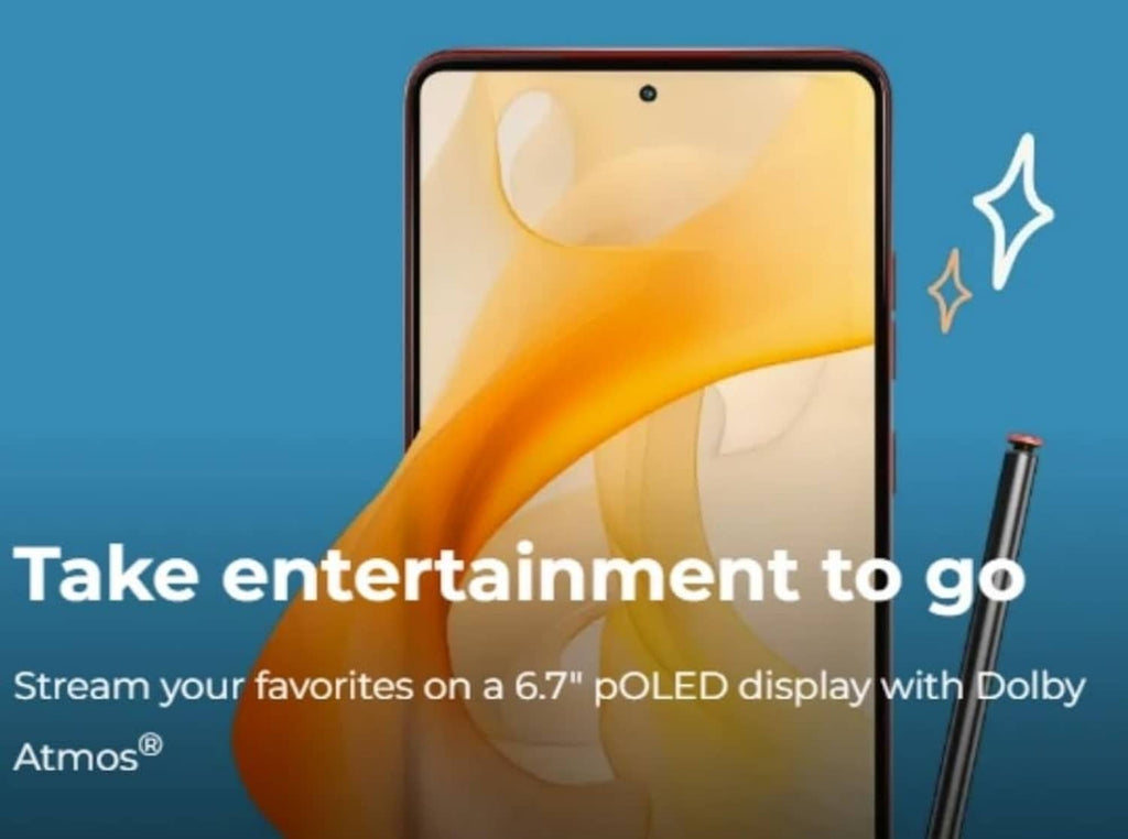 Stylus pen next to a smartphone with colorful display