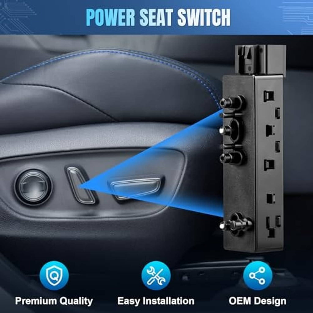 Power seat switch mounted near car interior seat controls with wiring connector