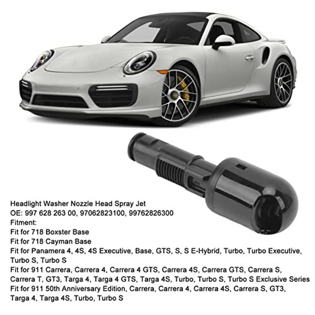 Black headlight washer nozzle spray jet assembly with ribbed handle and tip