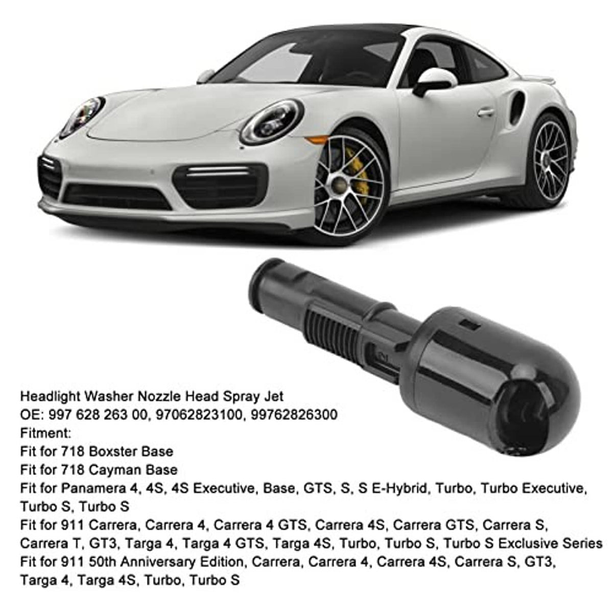 Black headlight washer nozzle spray jet assembly with ribbed handle and tip