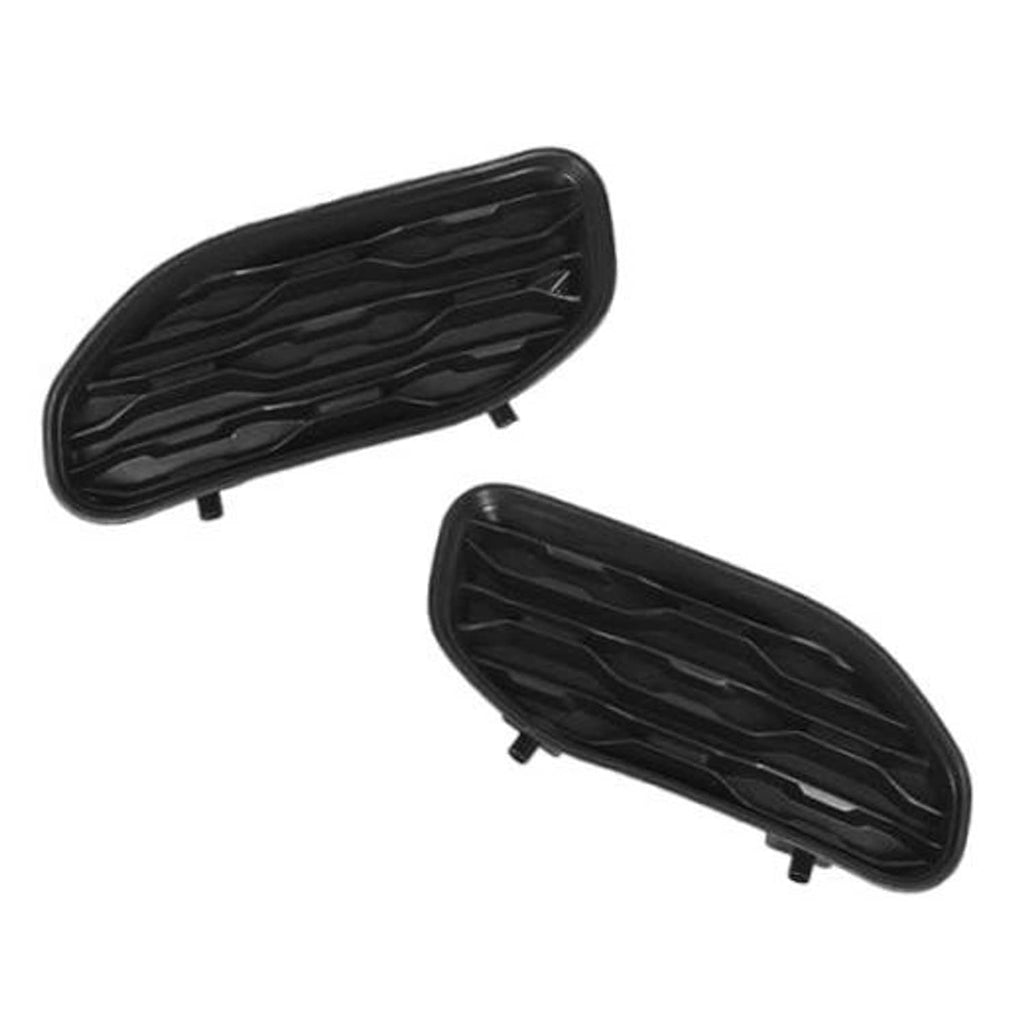 Pair front lower bumper grille insert covers, black with horizontal slat pattern