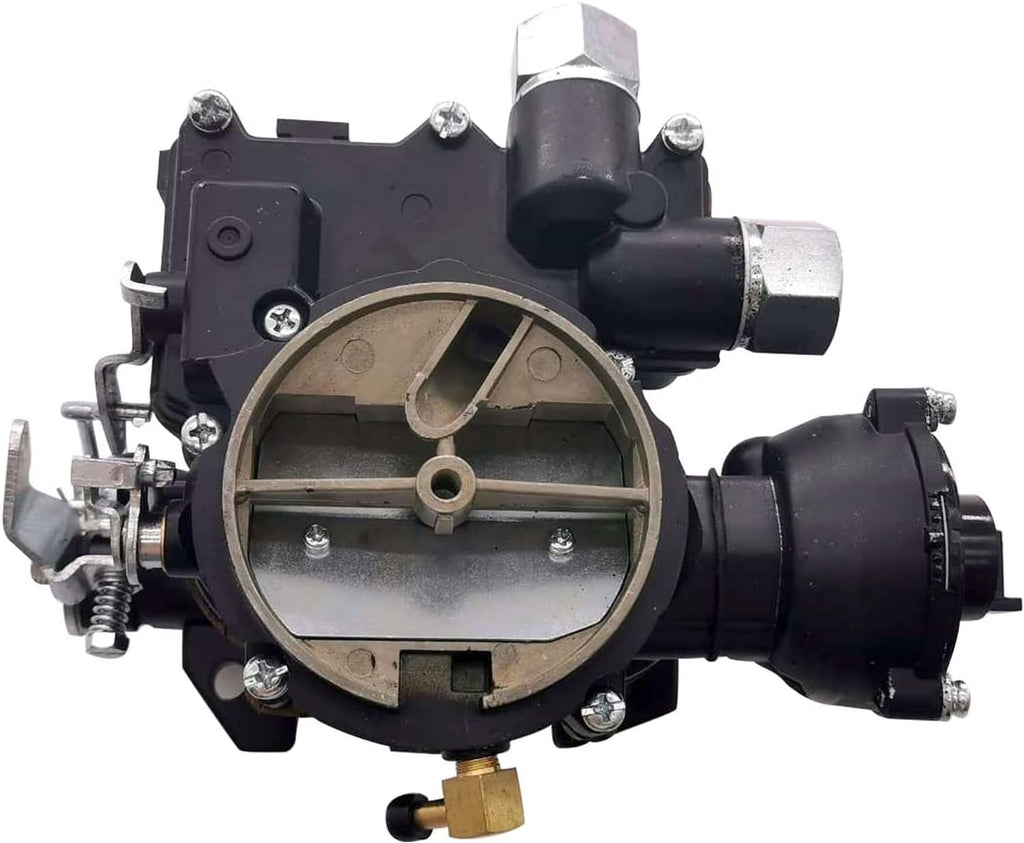 Electric choke carburetor assembly, open circular choke plate with metal shaft, black housing