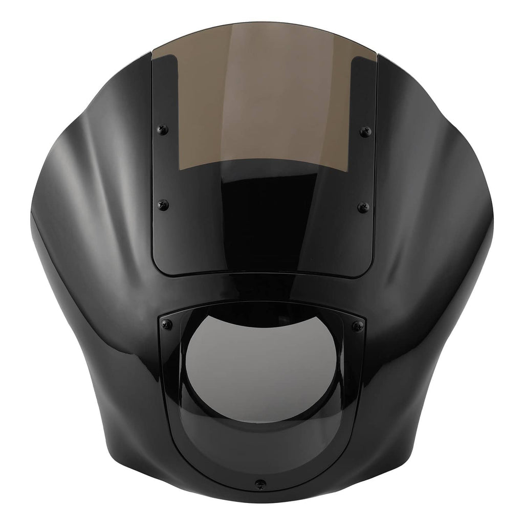 Quarter headlight fairing windscreen with tinted center panel and front headlight opening